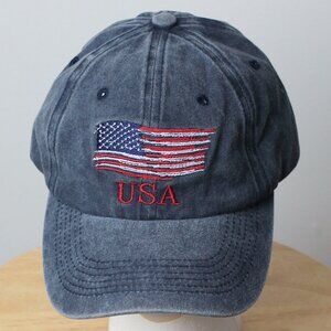 USA Hat Women One Size Blue American Flag Embroidered Cap